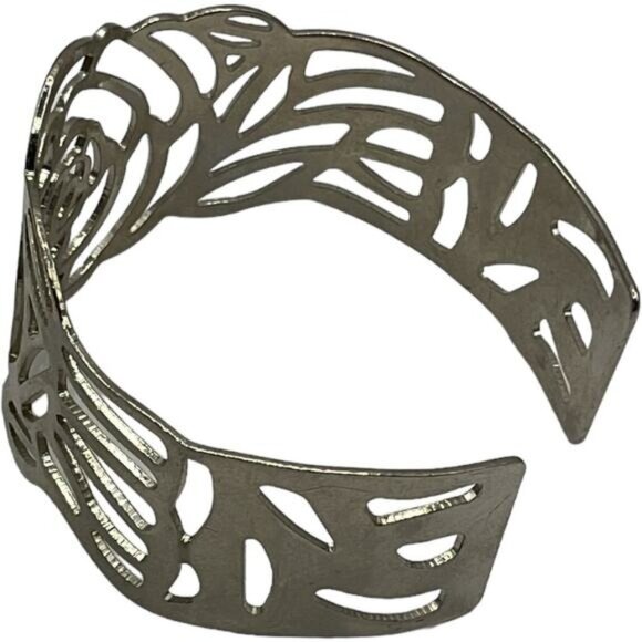 Floral Cutout Adjustable Cuff Bracelet Silver Tone - Picture 3 of 6